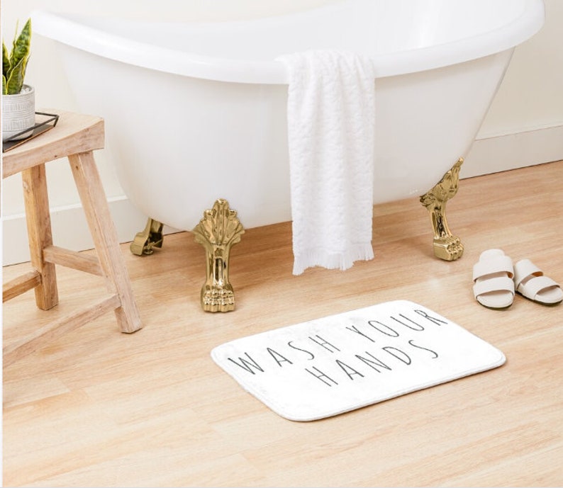 Wash Your Hands Bath Mat Memory Foam White Bath Rug Black Etsy
