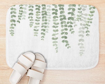 Eucalyptus Vines Bath Mat | Cascading Leaves Bath Rug | Botanical Bathroom Decor | Green Shower