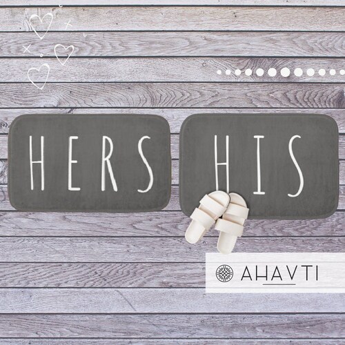 His and Hers Matching Bath Mats Gray Matching Bath Mats for Etsy