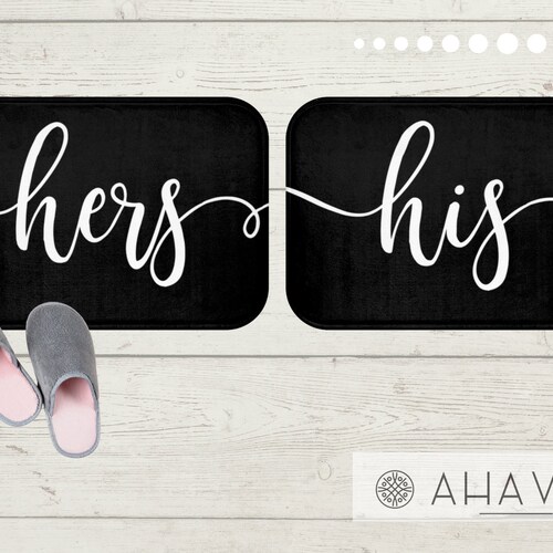 His and Hers Matching Bath Mats Black and White Matching Etsy