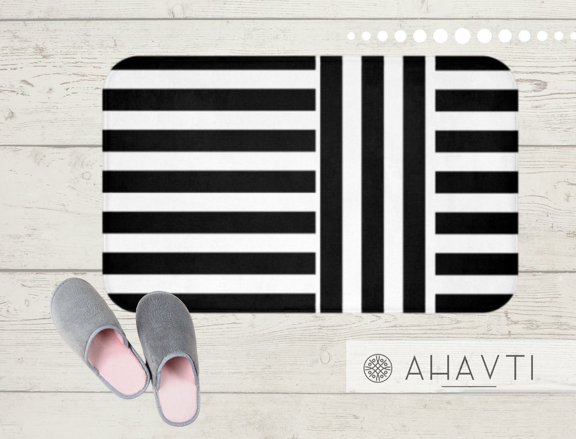 Minimalist Stripes Bath Mat Black and White Bath Mat Etsy