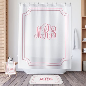 Custom Monogram Bathroom Set Monogrammed Shower Curtain Personalized Bath With Initials Custom Shower Set Bathroom Makeover image 2