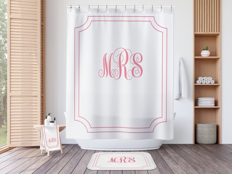 Custom Monogram Bathroom Set Monogrammed Shower Curtain Personalized Bath With Initials Custom Shower Set Bathroom Makeover image 2