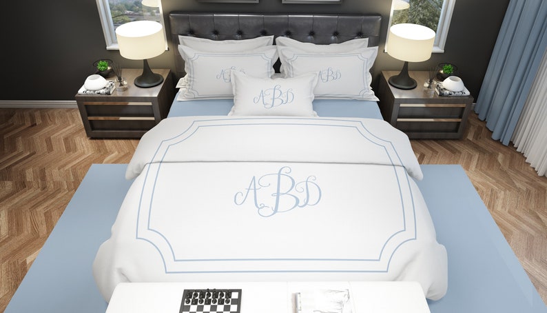 Custom Monogram Bed Set Monogrammed Duvet Cover and Pillow Cases Personalized Bedding With Initials Bedroom Makeover Dorm Bedding image 7