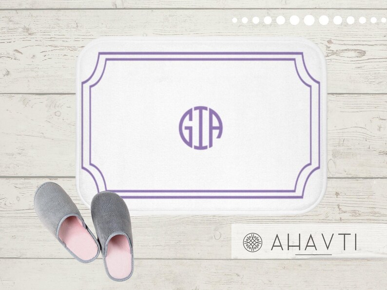 Lavender Monogrammed Bath Mat | Custom Monogram Shower Decor | Initials ...