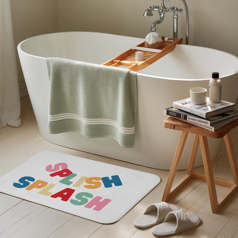 Splish Splash Bath Mat Squeaky Clean Bath Mat Bathroom Decor Cute Kids Bath Rugs Bathroom Accessories For Children