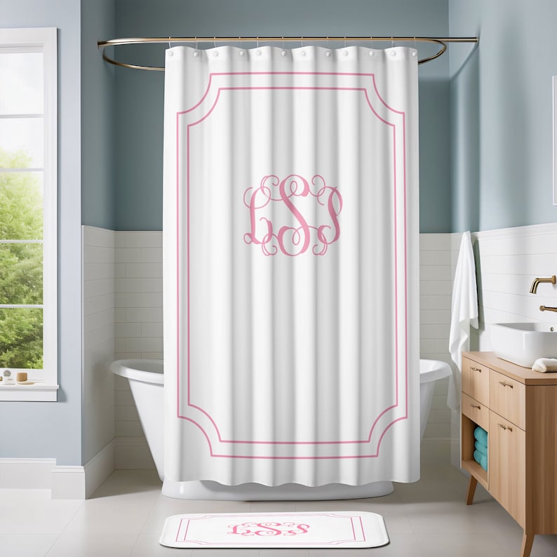 Custom Monogram Bathroom Set Monogrammed Shower Curtain Personalized Bath With Initials Custom Shower Set Bathroom Makeover image 4