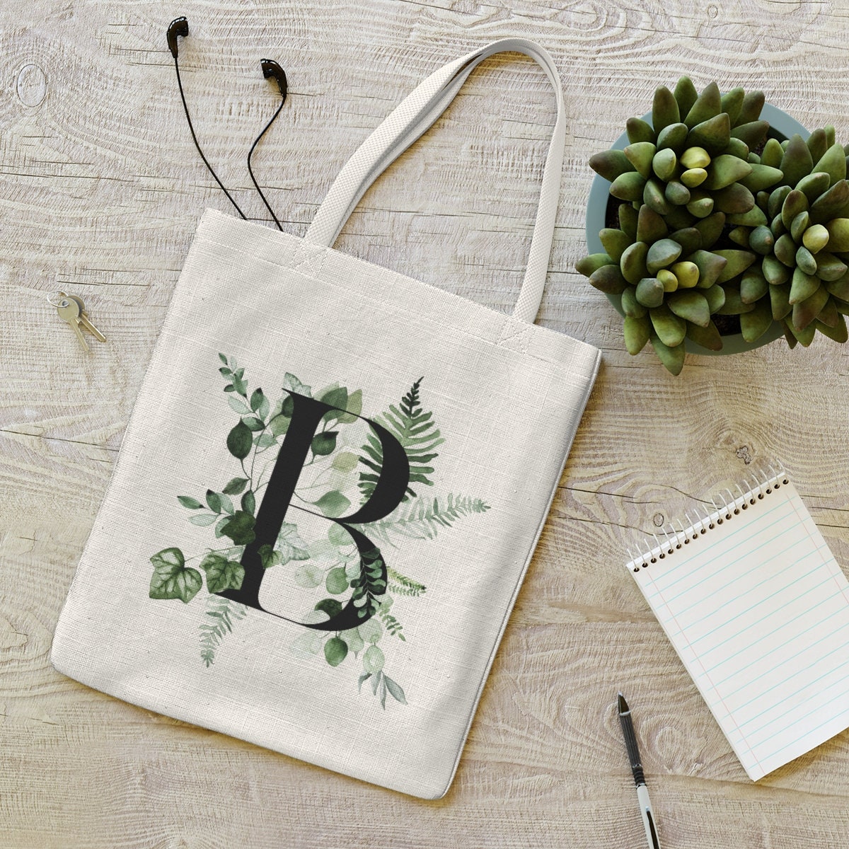 White/Black Personalized Initial CANVAS TOTE Letter "0"