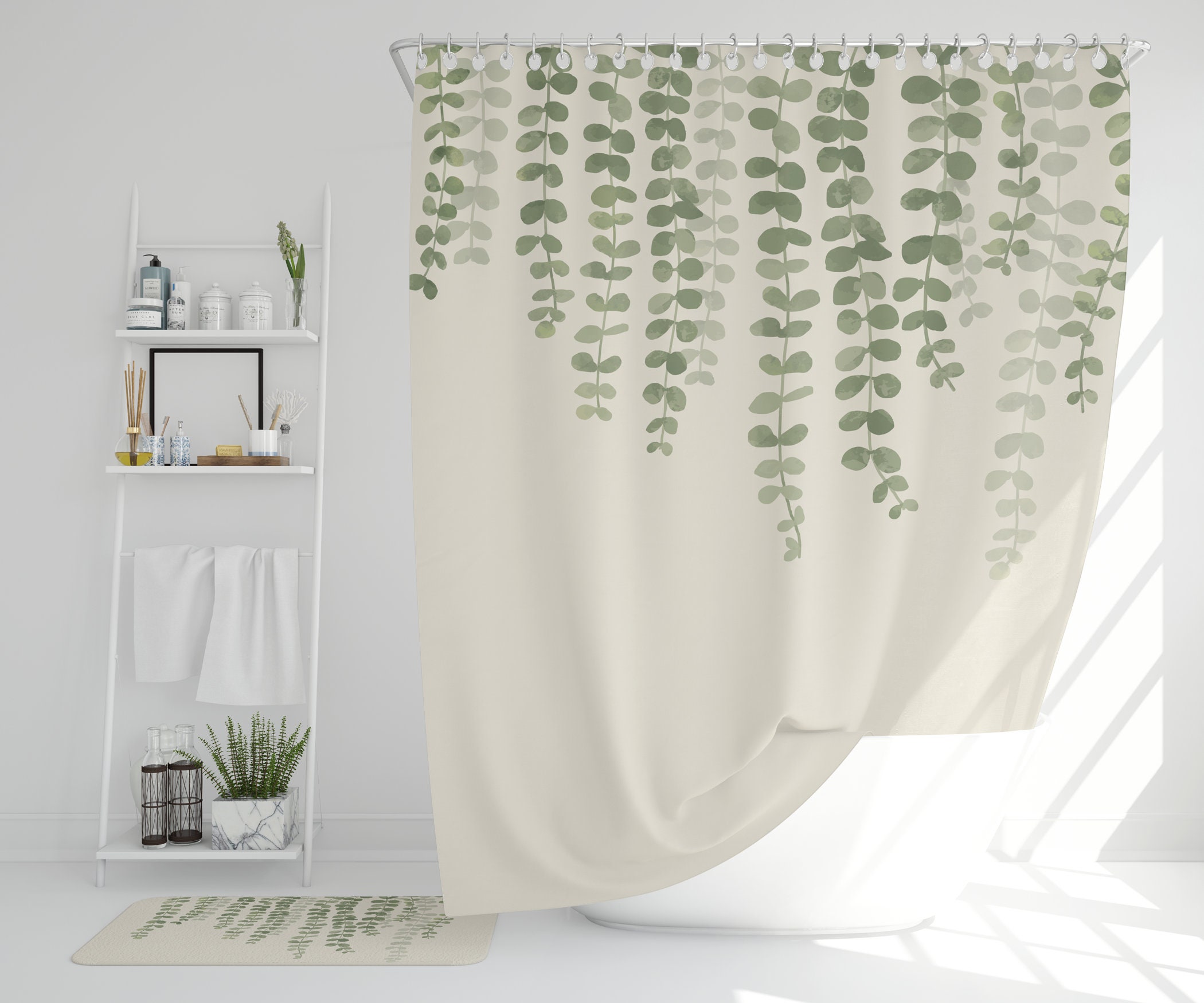 Cascading Leaves Green Vines Shower Curtain Unique Shower Etsy