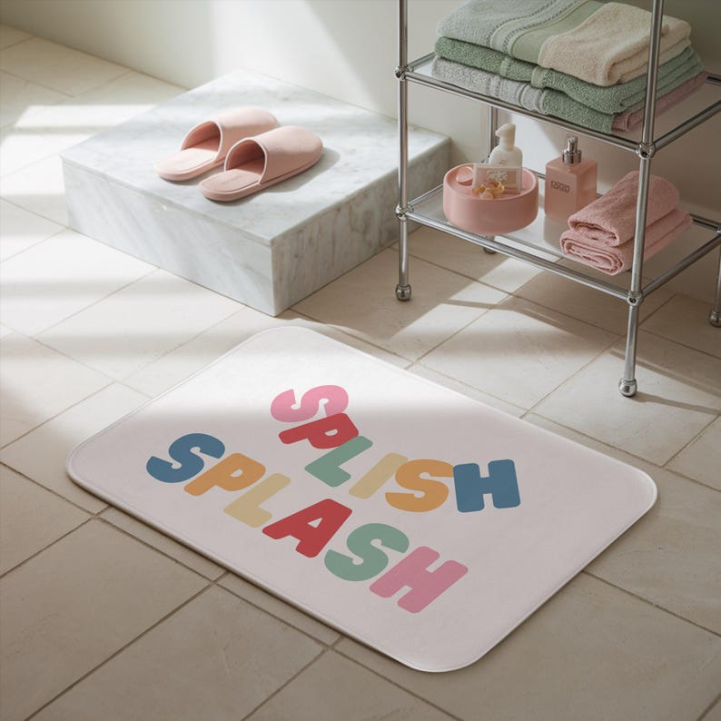 Splish Splash Bath Mat Squeaky Clean Bath Mat Bathroom Decor Cute Kids Bath Rugs Bathroom Accessories For Children