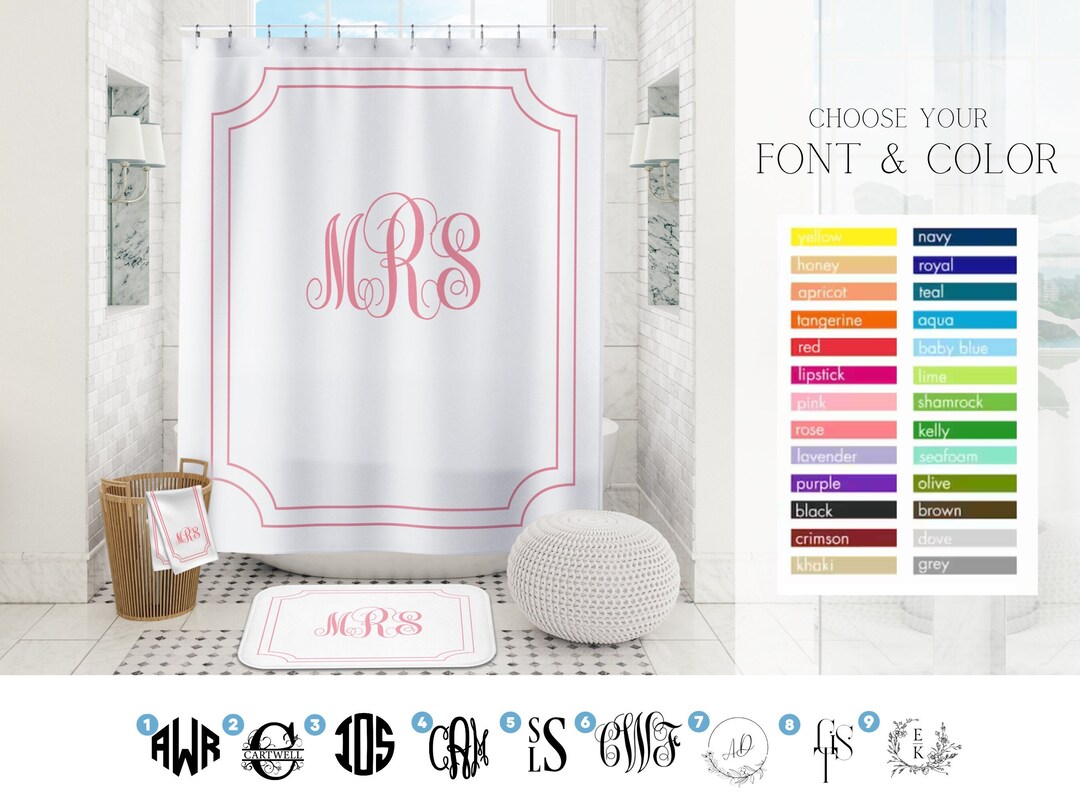 Custom Monogram Bathroom Set Monogrammed Shower Curtain Bath Mat and