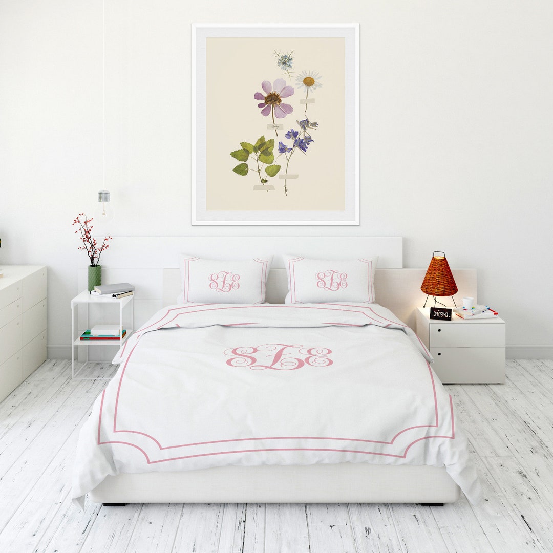 Custom Monogram Bed Set Monogrammed Duvet Cover and Pillow Cases