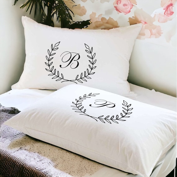 Initial Bed Pillows A Set of Two Pillowcases Personalized Bedding Bedroom  Decor Initial Custom Pillow Minimal Design Pillowcase 