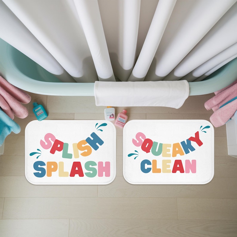 Splish Splash Bath Mat Squeaky Clean Bath Mat Bathroom Decor Cute Kids Bath Rugs Bathroom Accessories For Children