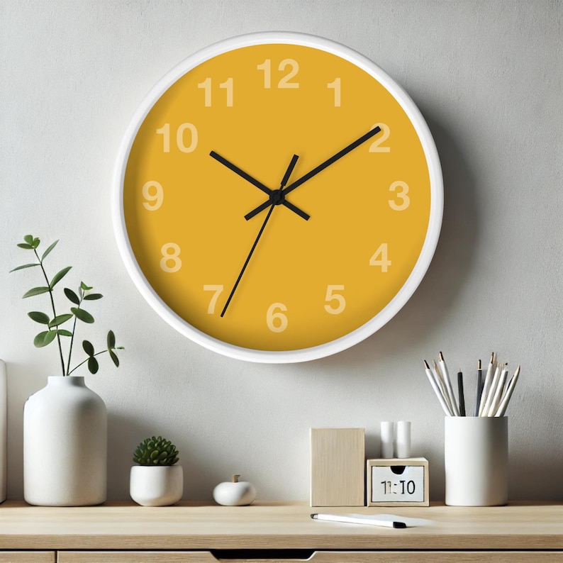 Mustard Yellow Round Wooden Wall Clock Modern Minimalist Wall Decor ...