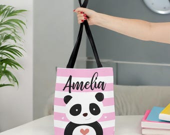 Personalized Panda Bear Tote Bag: Custom Name Gift
