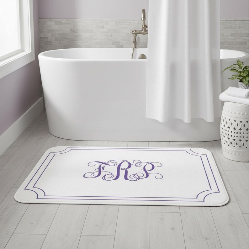 Lavender Monogrammed Bath Mat | Custom Monogram Shower Decor | Initials ...
