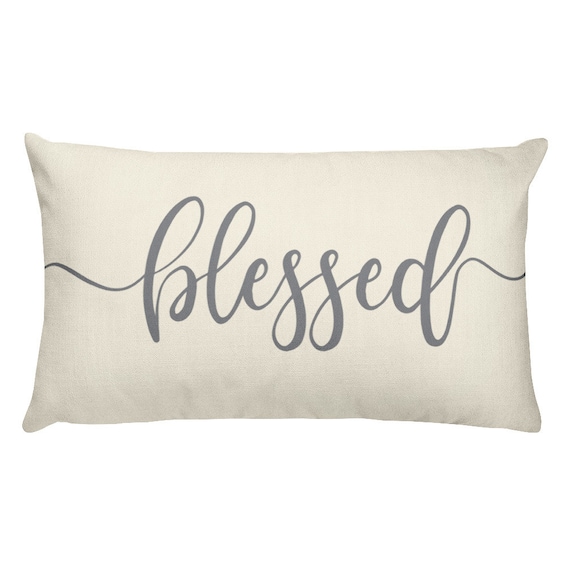 Rectangular Blessed Pillow | Beige Lumbar Pillow | Rectangular Pillow |  Handmade in the USA | Shop Small - Shop Personal