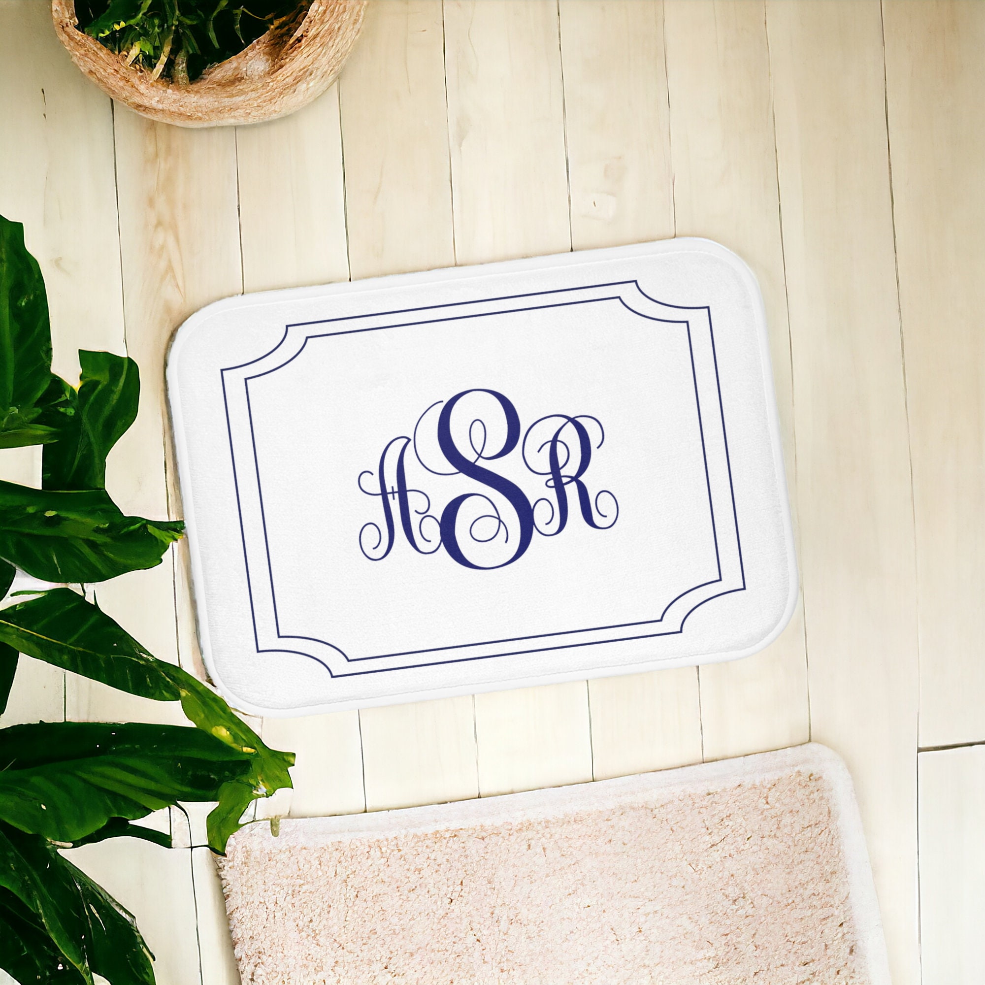 Monogrammed Bath Mat: Navy Blue Elegant Memory Foam Shower Rug - Etsy