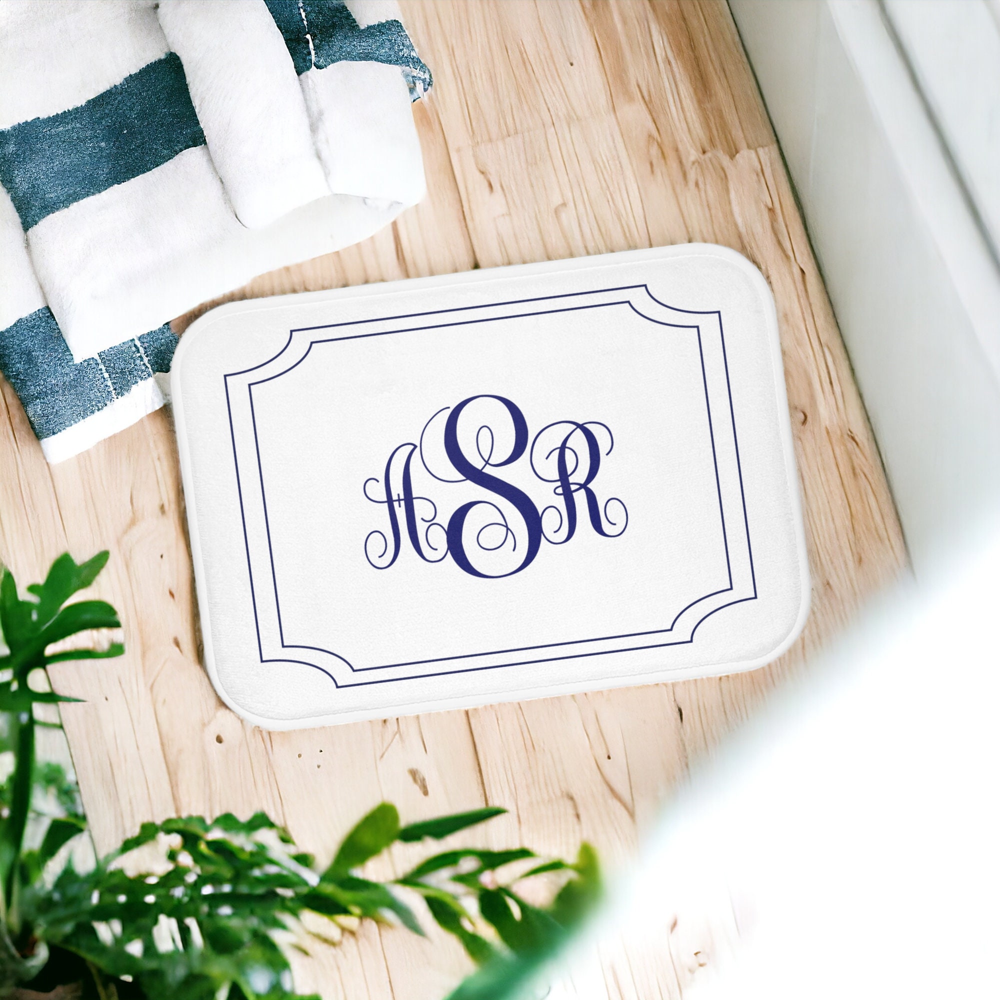 Monogrammed Bath Mat: Navy Blue Elegant Memory Foam Shower Rug - Etsy
