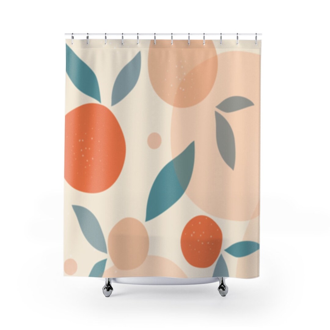 Peachy Clean Shower Curtain Floral Shower Curtain Oranges and Greens