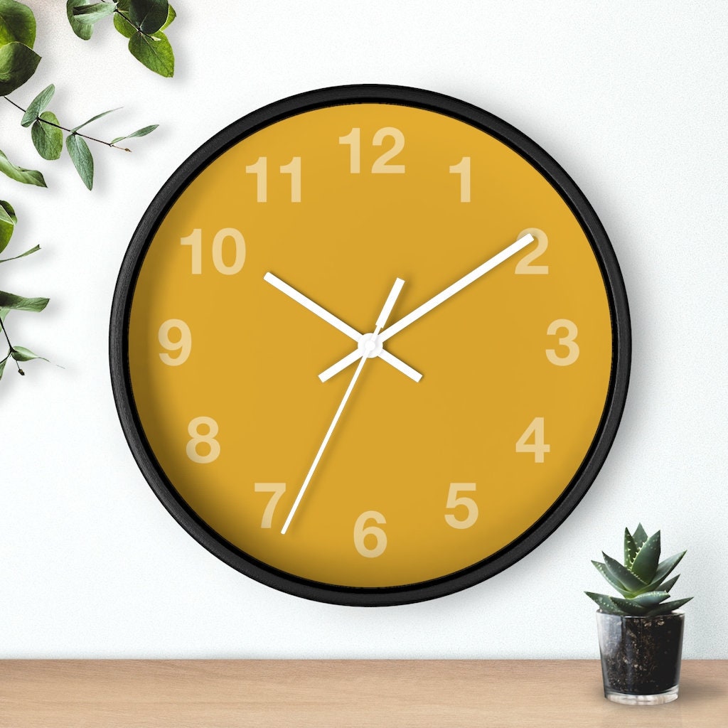 Mustard Yellow Round Wooden Wall Clock Modern Minimalist Wall Decor ...