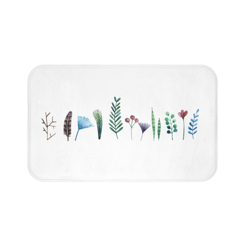 Delicate Floral Bath Mat Botanical Bath Mat Small Leaves Etsy