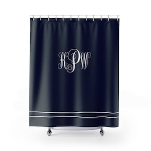 Navy Blue Custom Monogrammed Shower Curtain | Personalized Bathroom Accessories