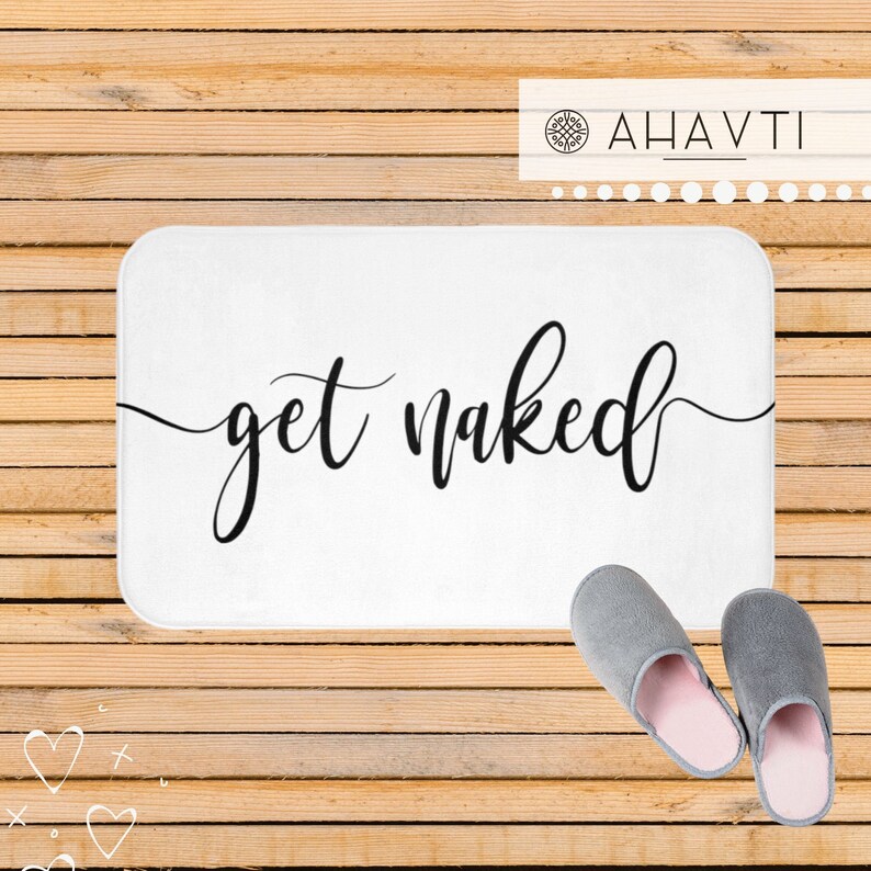 Get Naked Bath Mat Black & White Funny Bath Mat Bathroom Etsy