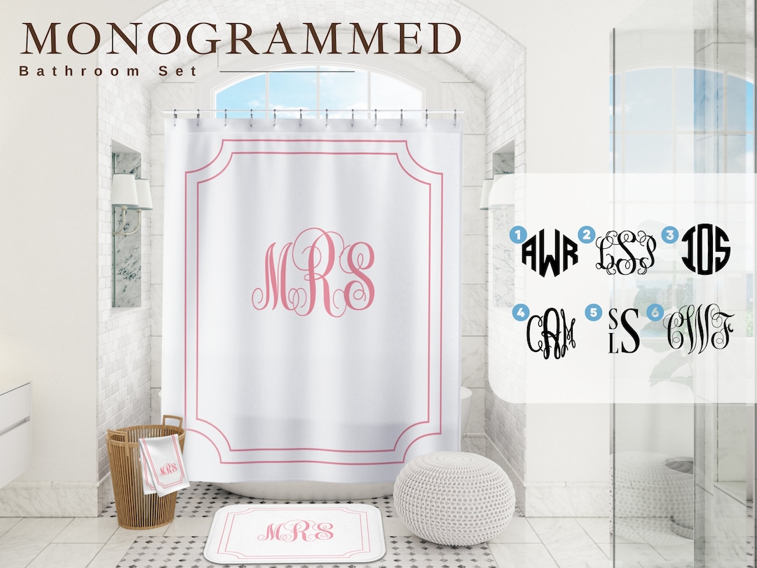 Personalized Monogram Shower Curtain & Bath Mat Set - Etsy