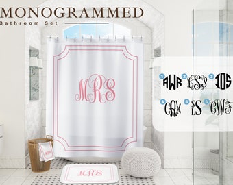 Personalized Bathroom Accessories | Custom Monogram Bathroom Set | Monogrammed Shower Curtain | Custom Shower Set | Bathroom Makeover