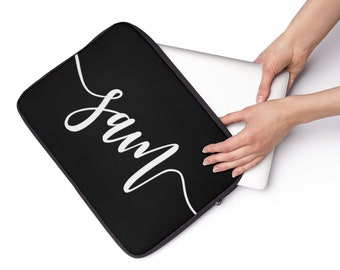 Custom Name Laptop Sleeve | Black Personalized Laptop Sleeve with White Text | Laptop Sleeve with Name | Laptop Case