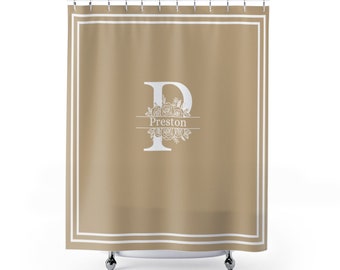 Taupe Monogrammed Shower Curtain | Custom Initials Bathroom | Bathroom Makeover