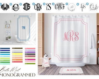 Custom Monogram Bathroom Set | Monogrammed Shower Curtain | Bath Mat and Bath Towel | Available in Any Color | Customizable Bathroom Decor