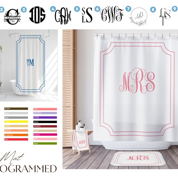 Custom Monogram Bathroom Set | Monogrammed Shower Curtain | Bath Mat and Bath Towel | Available in Any Color | Customizable Bathroom Decor