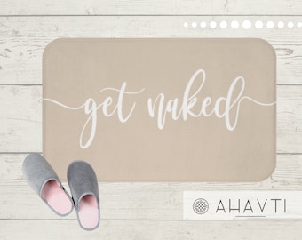 Get Naked Bath Mat | Beige & White | Funny Bath Mat | Bathroom Décor | Modern Bathroom Accessories | Fun Bath Mat | Unique Bath Mat