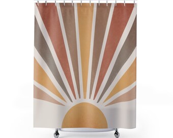 Sunrise Shower Curtain | Orange and Brown Shades Bathroom Decor | Modern Shower Curtain | Unique Bathroom Accessories