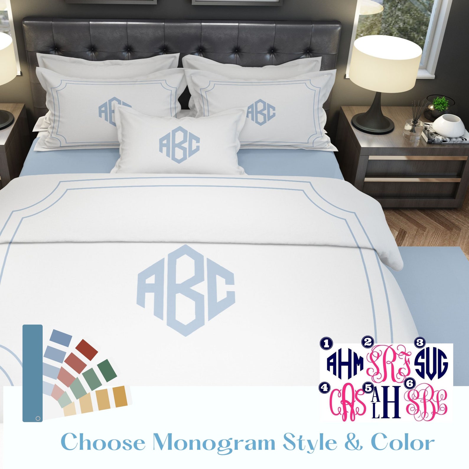 Custom Monogram Bed Set Monogrammed Duvet Cover and Pillow Etsy