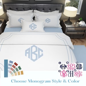 Custom Monogram Bed Set Monogrammed Duvet Cover and Pillow Cases Personalized Bedding With Initials Bedroom Makeover Dorm Bedding image 6