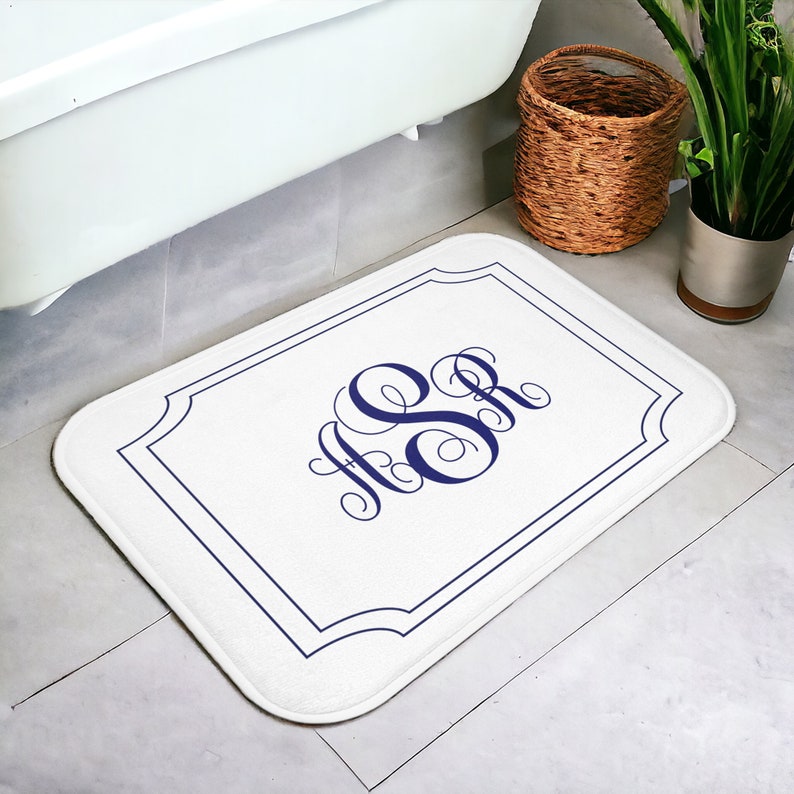 Monogrammed Bath Mat: Navy Blue Elegant Memory Foam Shower Rug - Etsy