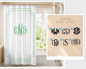 Green Monogrammed Shower Curtain | Custom Bathroom Decor |  Green Shower Curtain | Personalized Initials Shower Curtain | Shower Cover