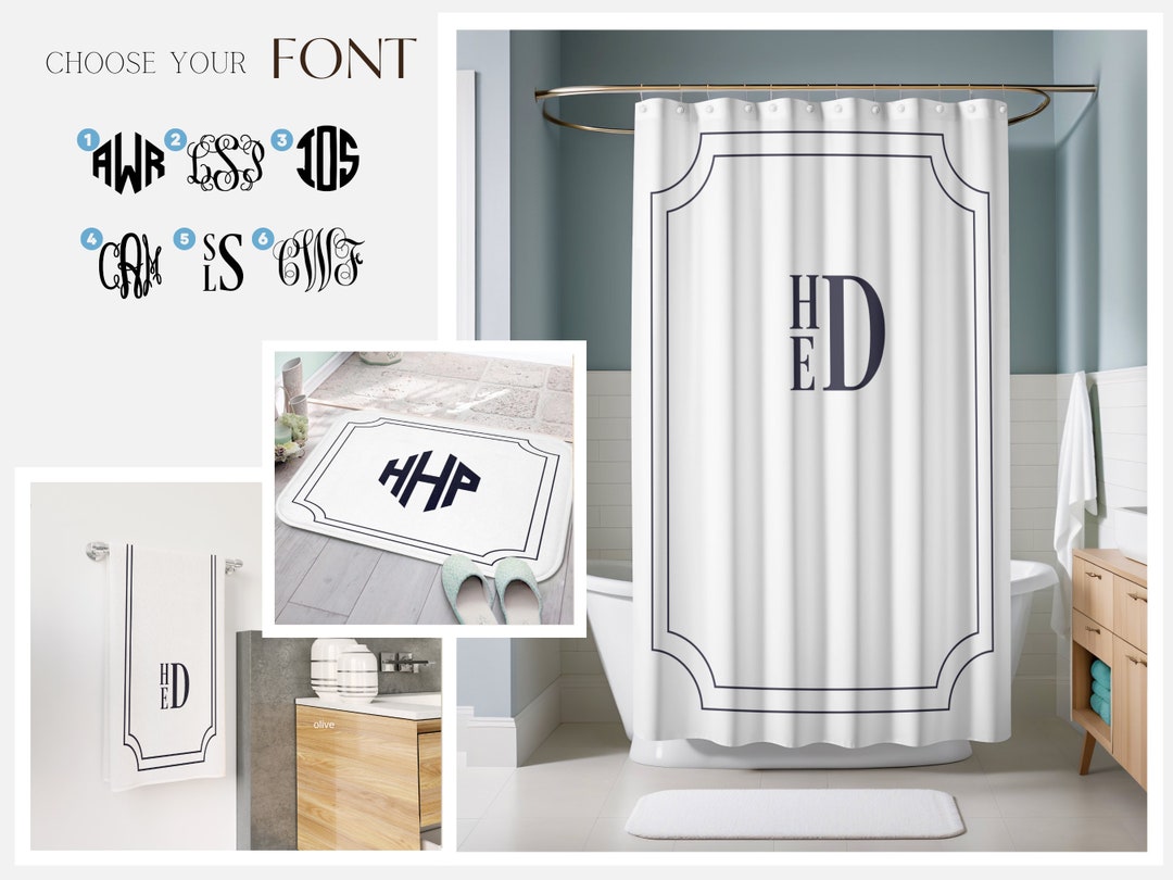 Custom Monogrammed Bathroom Set: Personalized Shower Curtain, Bath Mat ...