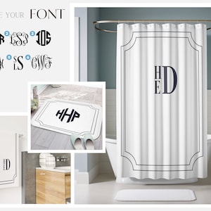 Custom Monogrammed Bathroom Set: Personalized Shower Curtain, Bath Mat ...
