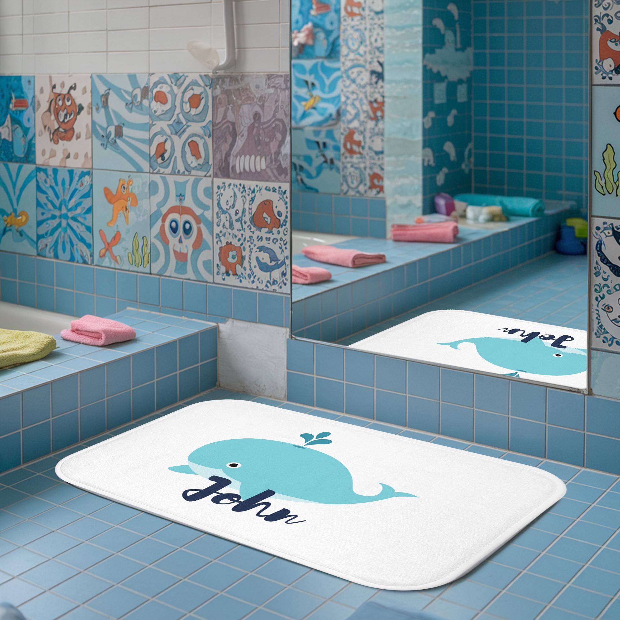 Floor Mats For House Blue Whale Shaped Bathroom Rugs Cute Animal Print Bath  Mat Floor Carpet Shower Rug Bathroom Tub Cotton Water Absorption Small Door  Mat Kids Playmat (Whale, 16×27 Inch Bath