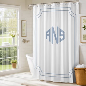 Monogrammed Shower Curtain with Diamond Font Design | Initials Bathroom Decor | Customizable Shower Curtain | Personalized Housewarming Gift