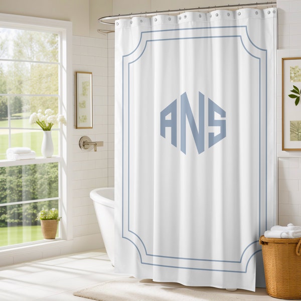 Monogrammed Shower Curtain with Diamond Font Design | Initials Bathroom Decor | Customizable Shower Curtain | Personalized Housewarming Gift