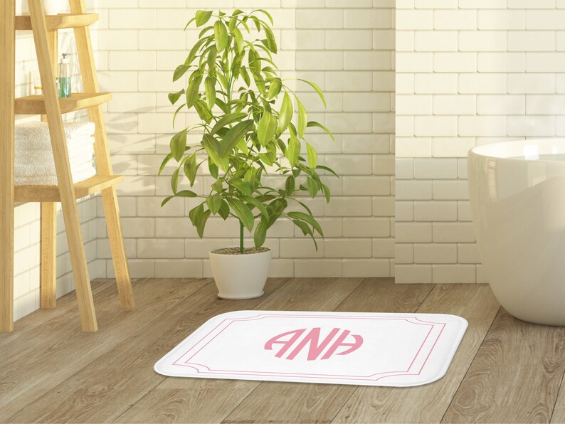 Custom Monogrammed Bath Mat Personalized Bathroom Decor Bathroom Makeover Personalized Restroom Decor Customizable Home Gifts image 6