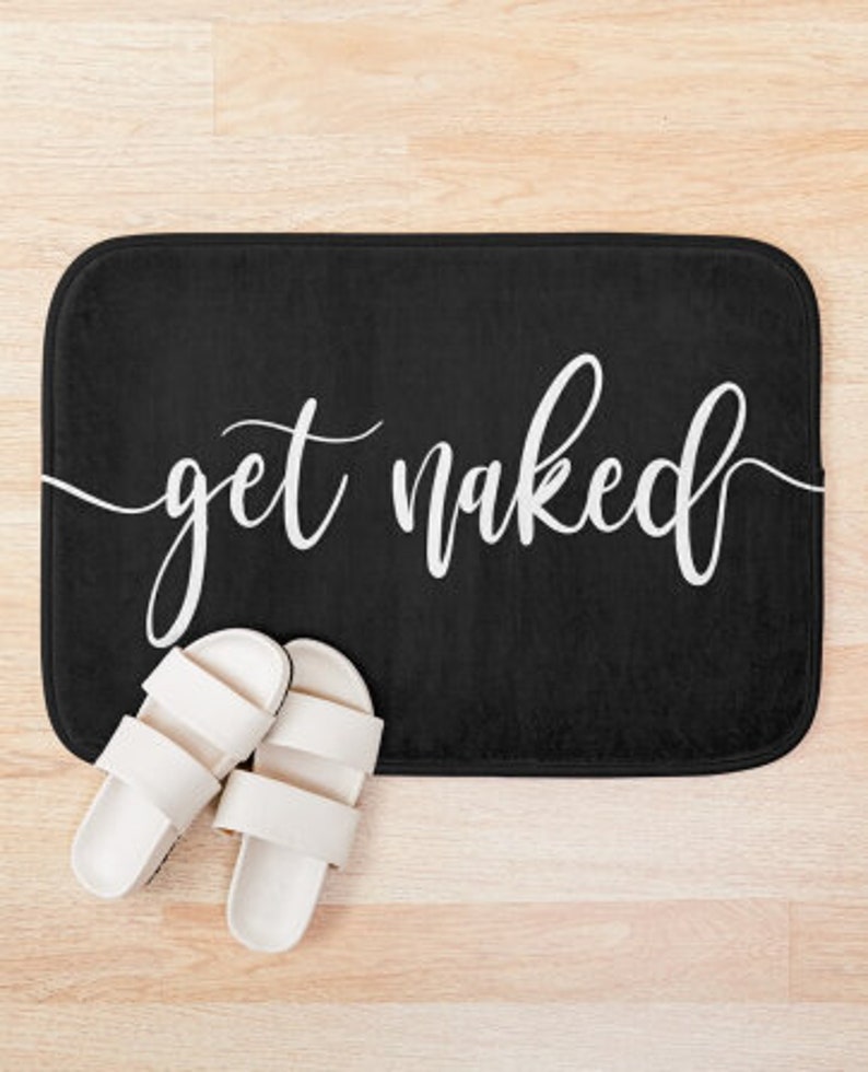 Get Naked Bath Mat Black & White Funny Bath Mat Bathroom Etsy