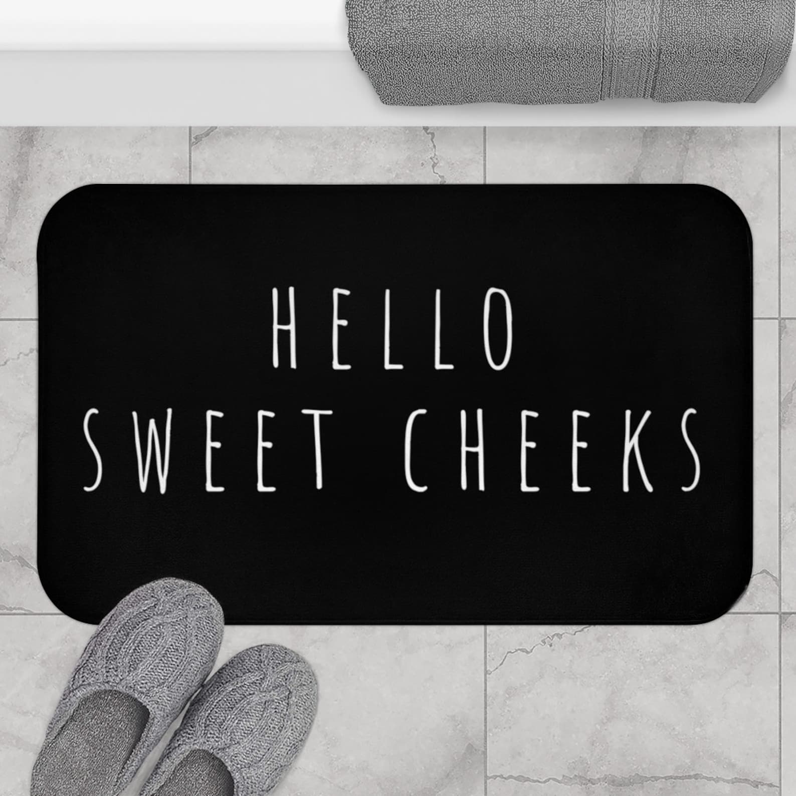 Hello Sweet Cheeks Bath Mat Black and White Bathroom Decor Etsy