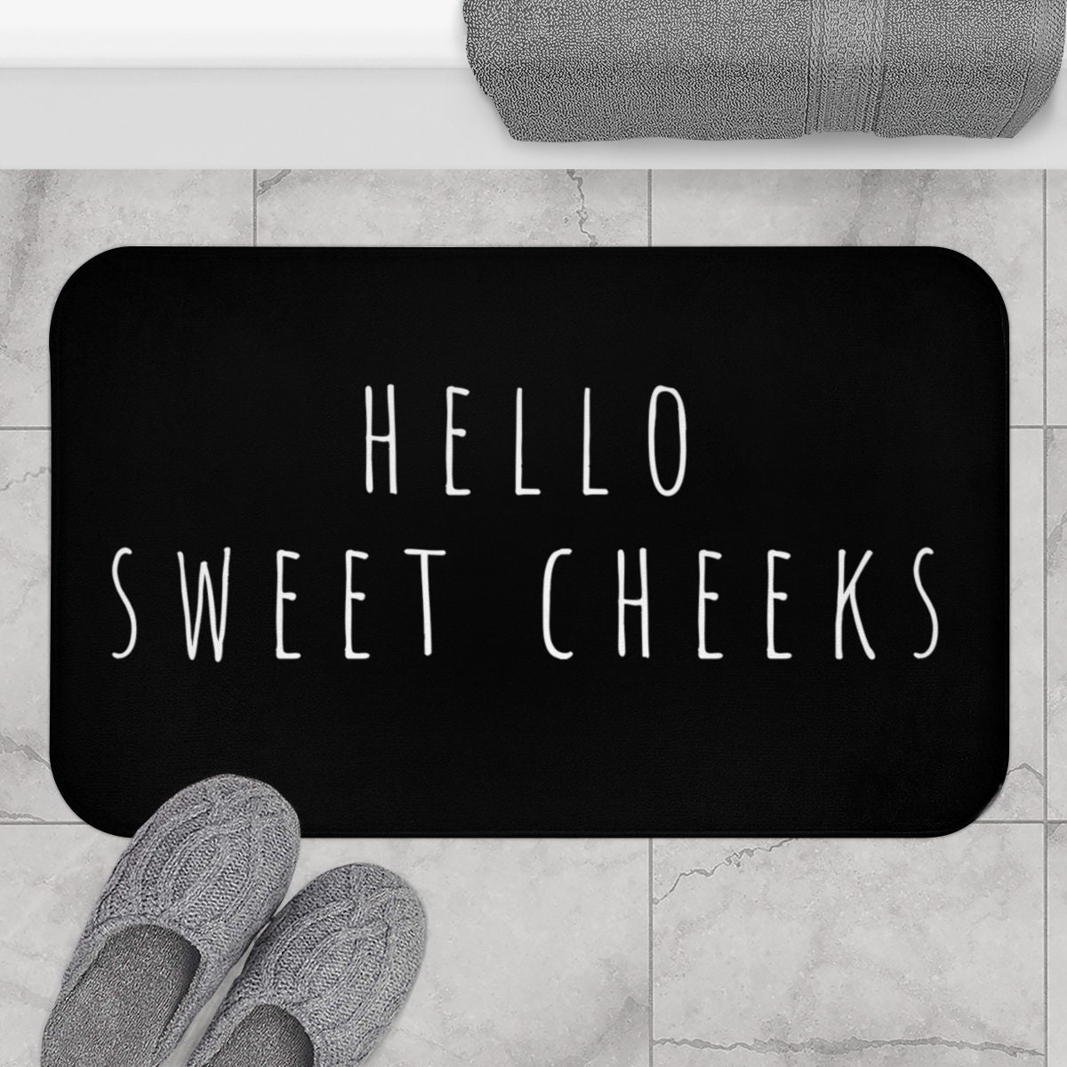 Hello Sweet Cheeks Bath Mat Black and White Bathroom Decor Etsy